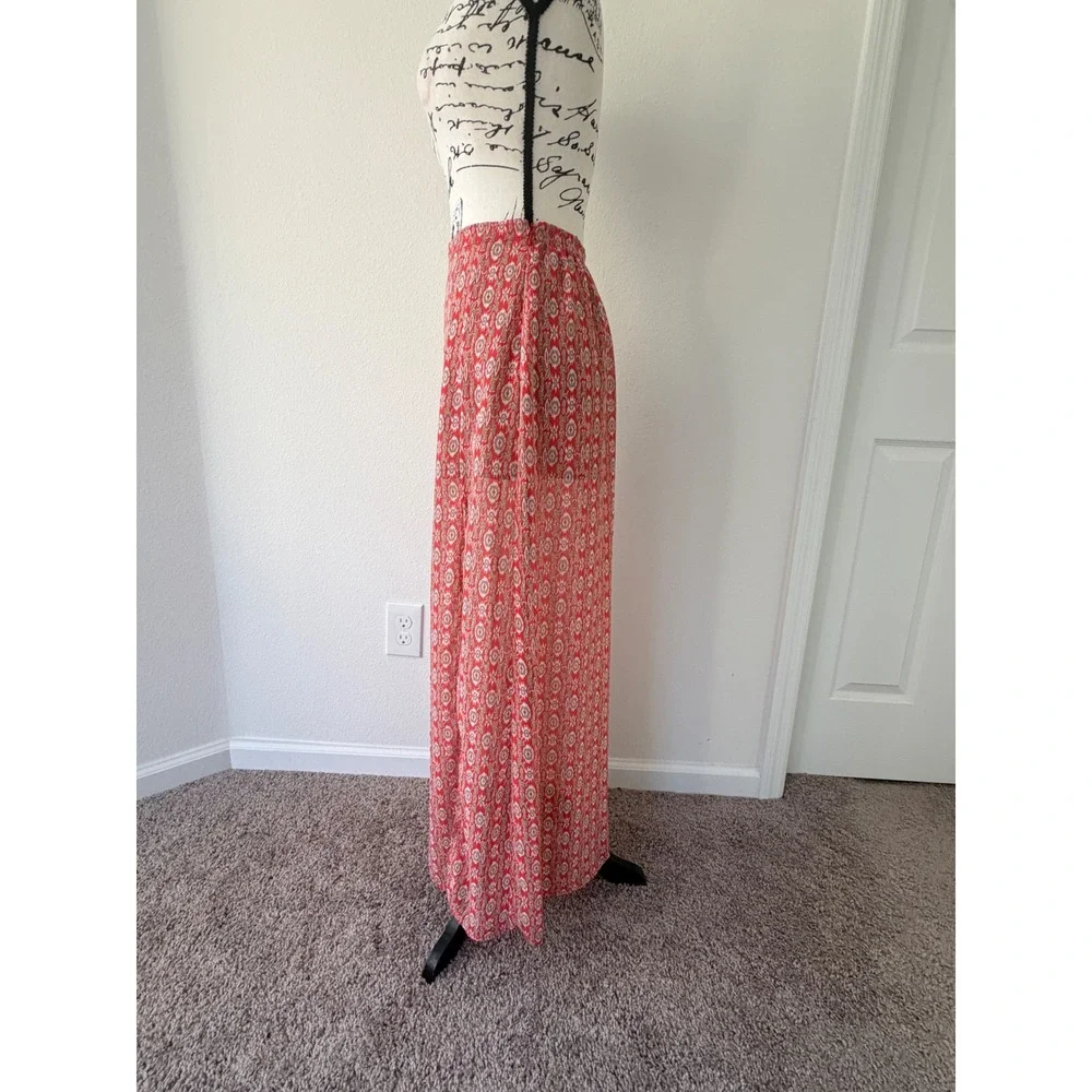 Skies Are Blue Red Boho Ikat Print Maxi‎ Skirt with High Slit Small 50489